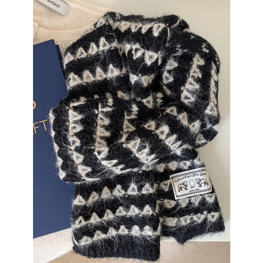 Vintage Knitted Pattern Scarf Black / One Size Apparel and Accessories