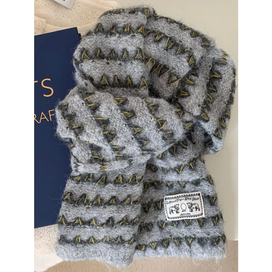 Vintage Knitted Pattern Scarf Gray / One Size Apparel and Accessories