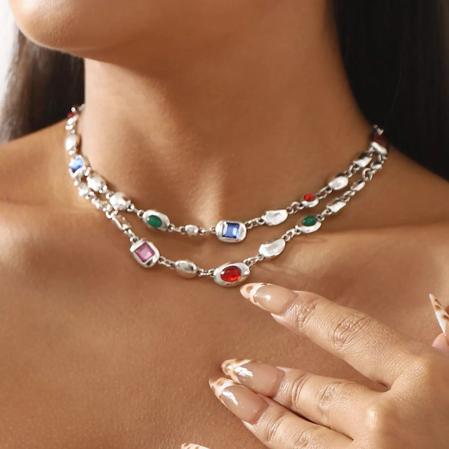 Vintage Multi-Gemstone Double Layered Necklace Apparel and Accessories