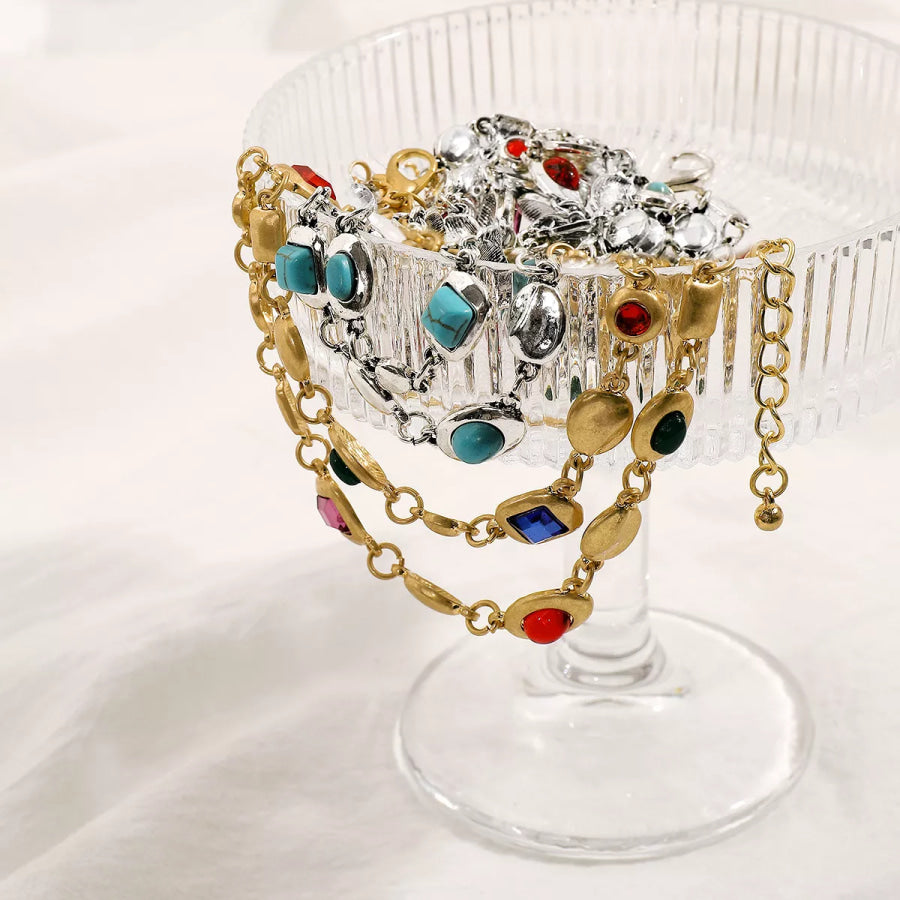 Vintage Multi-Gemstone Double Layered Necklace Apparel and Accessories
