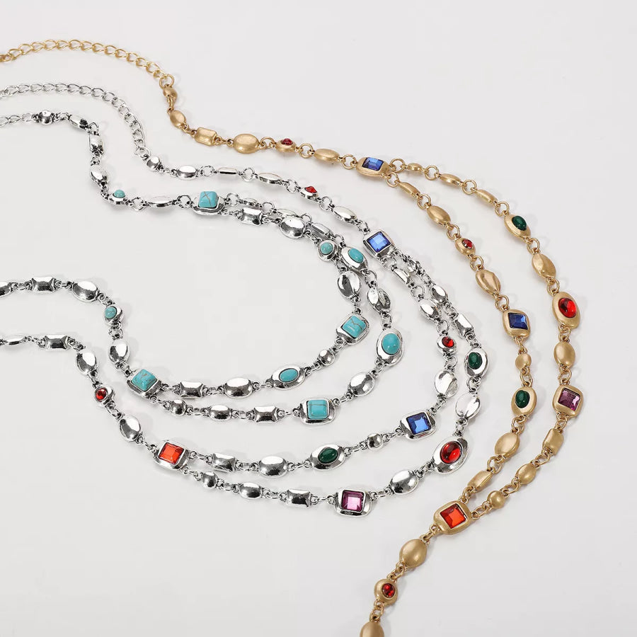 Vintage Multi-Gemstone Double Layered Necklace Apparel and Accessories