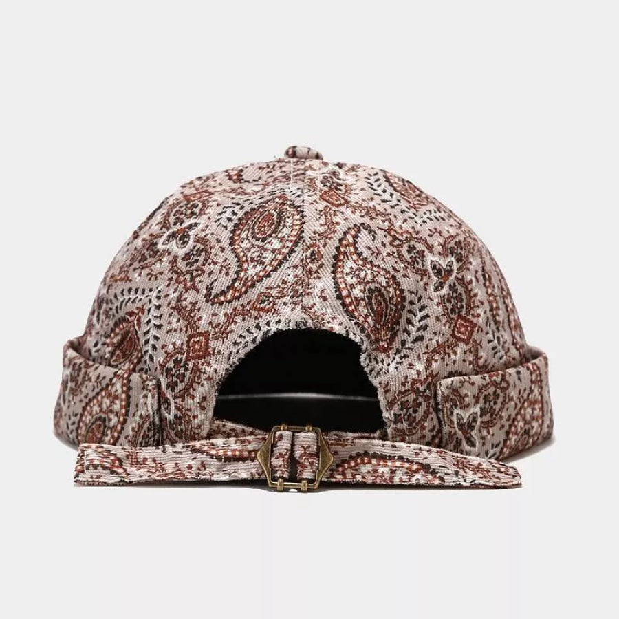 Vintage Paisley Print Brimless Hat Beige / One Size Apparel and Accessories