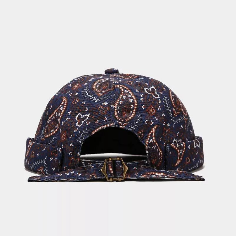 Vintage Paisley Print Brimless Hat Blue / One Size Apparel and Accessories