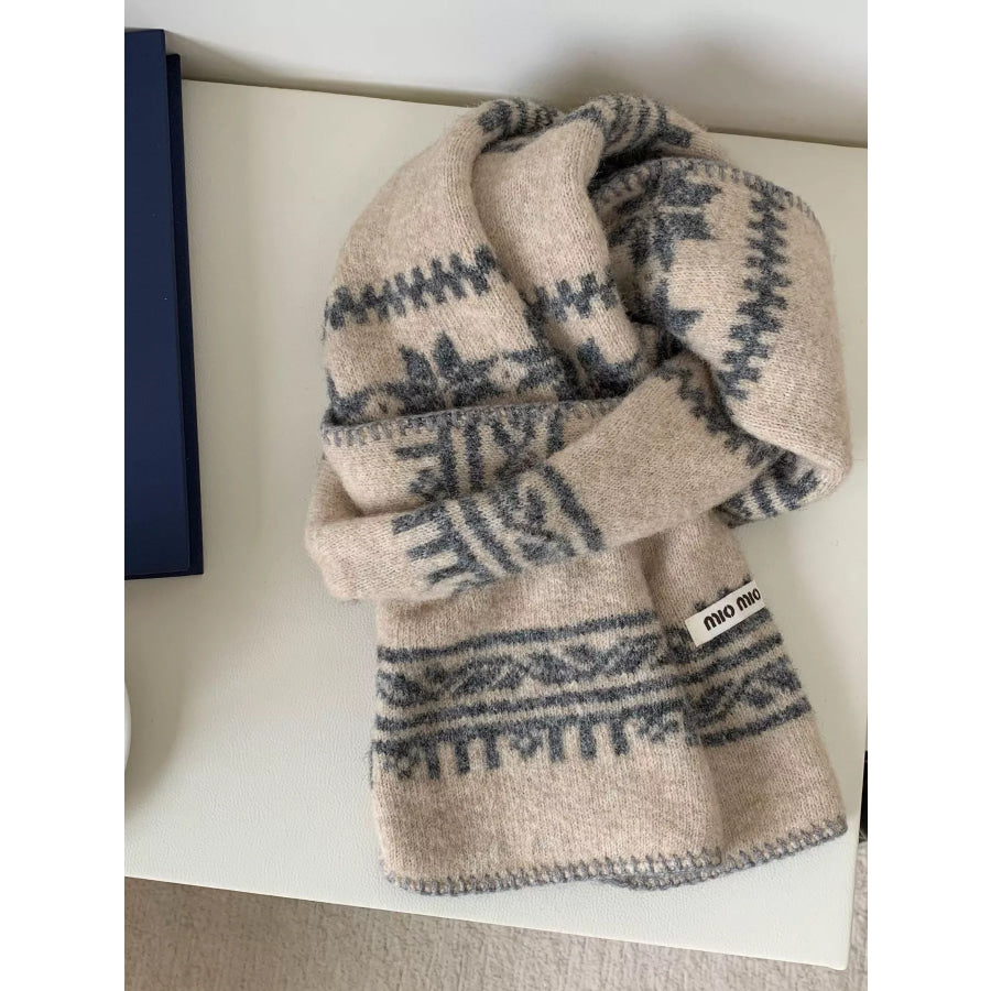Vintage Pattern Knitted Scarf Tan / One Size Apparel and Accessories