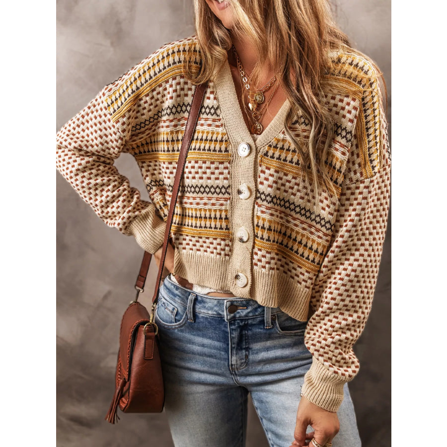 Vintage Patterned Button-Down Cardigan Apparel and Accessories