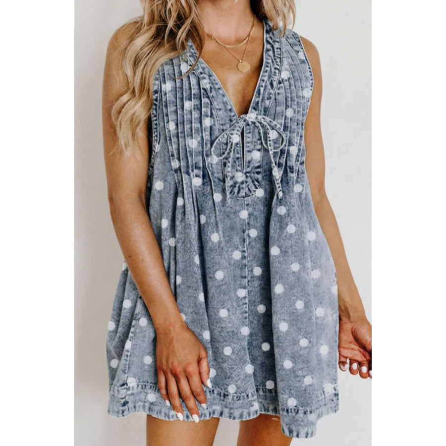 Vintage Polka Dot Denim Romper Light Blue / S Apparel and Accessories