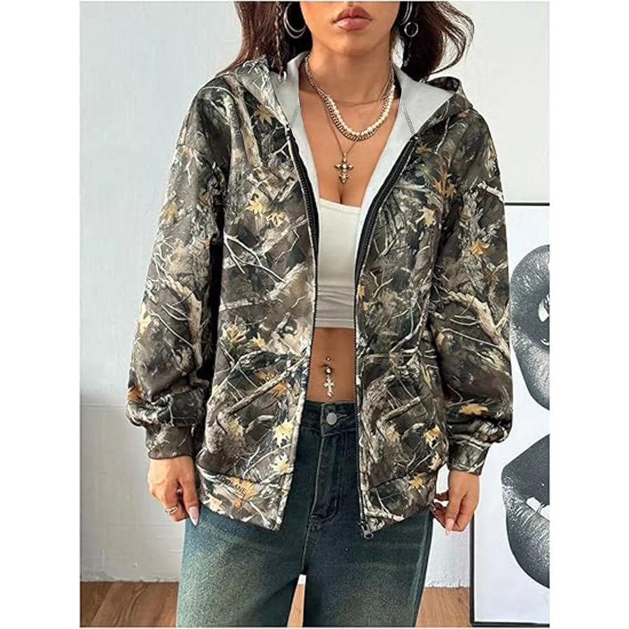 Vintage Printed Zip-Up Hoodie Apparel and Accessories