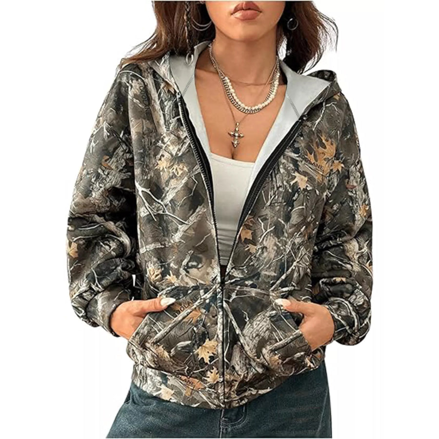 Vintage Printed Zip-Up Hoodie Apparel and Accessories