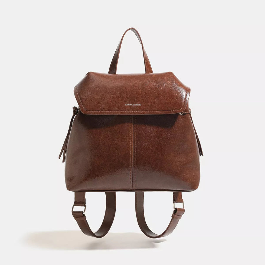 Vintage PU Leather Flap-Over Backpack Bag with Top Handle Brown / onesize Apparel and Accessories