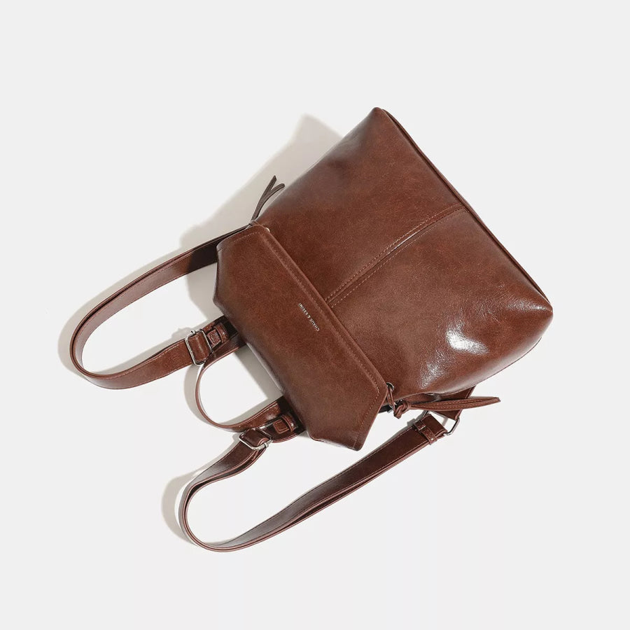 Vintage PU Leather Flap-Over Backpack Bag with Top Handle Brown / onesize Apparel and Accessories