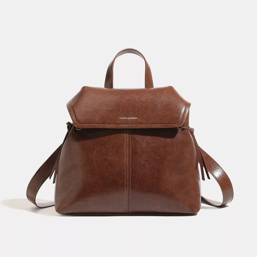 Vintage PU Leather Flap-Over Backpack Bag with Top Handle Brown / onesize Apparel and Accessories