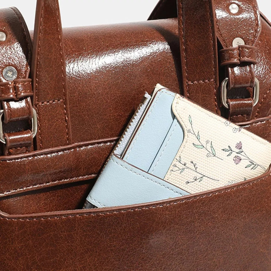 Vintage PU Leather Flap-Over Backpack Bag with Top Handle Brown / onesize Apparel and Accessories