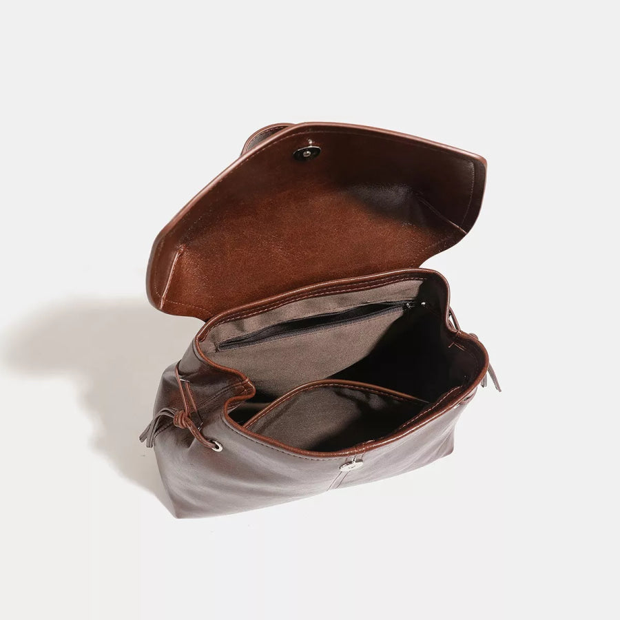 Vintage PU Leather Flap-Over Backpack Bag with Top Handle Brown / onesize Apparel and Accessories