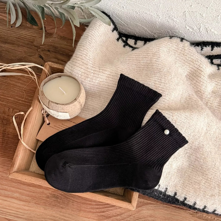 Vintage Ribbed Crew Socks Black / One Size Apparel and Accessories