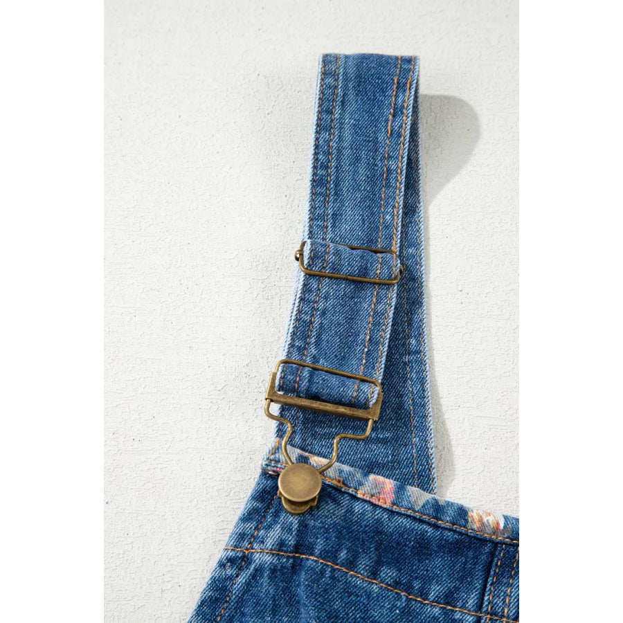 Vintage Rose Printed Pleated Loose Denim Overall Apparel and Accessories