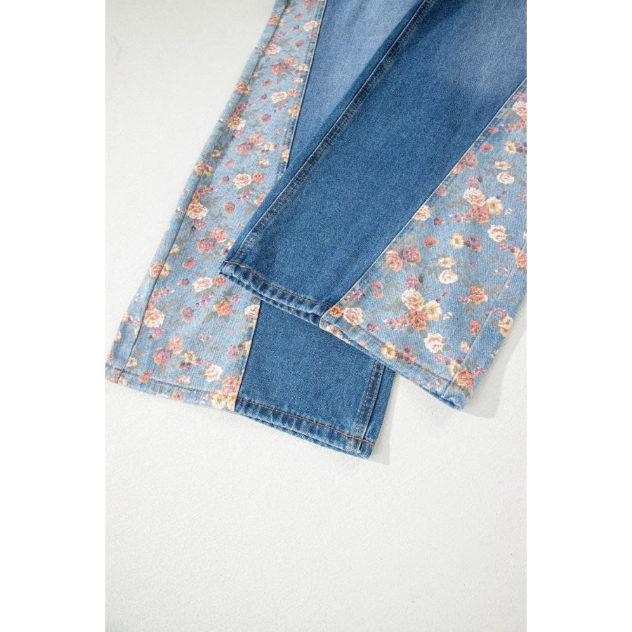 Vintage Rose Printed Pleated Loose Denim Overall Apparel and Accessories