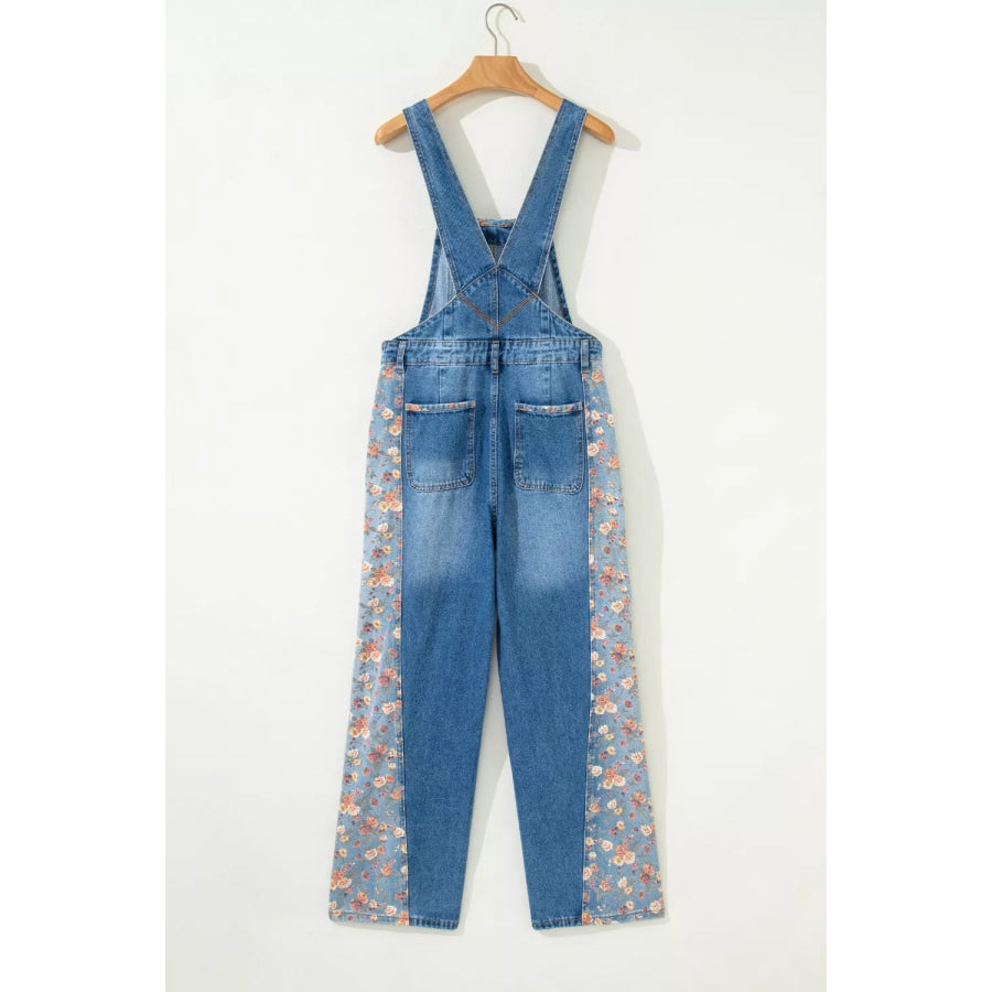 Vintage Rose Printed Pleated Loose Denim Overall Apparel and Accessories
