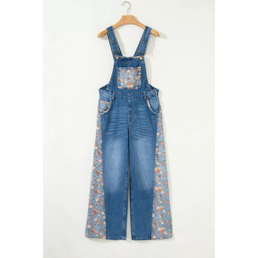 Vintage Rose Printed Pleated Loose Denim Overall Apparel and Accessories