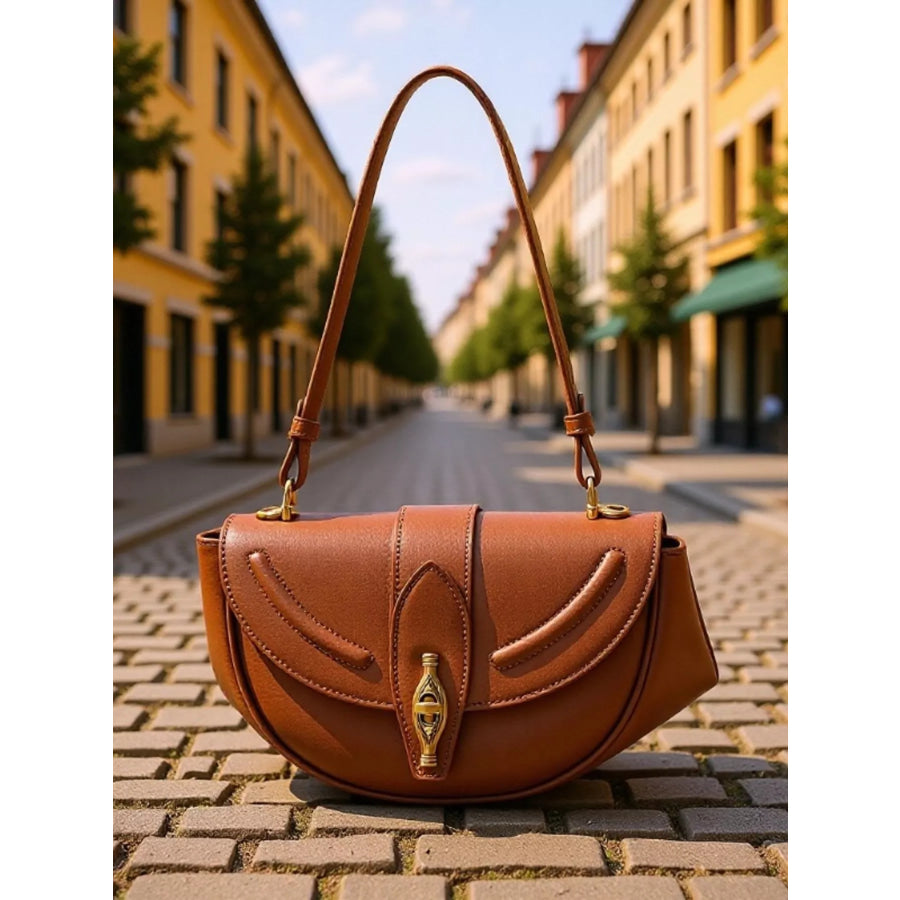 Vintage Saddle Shoulder Bag Caramel Color / One Size Apparel and Accessories