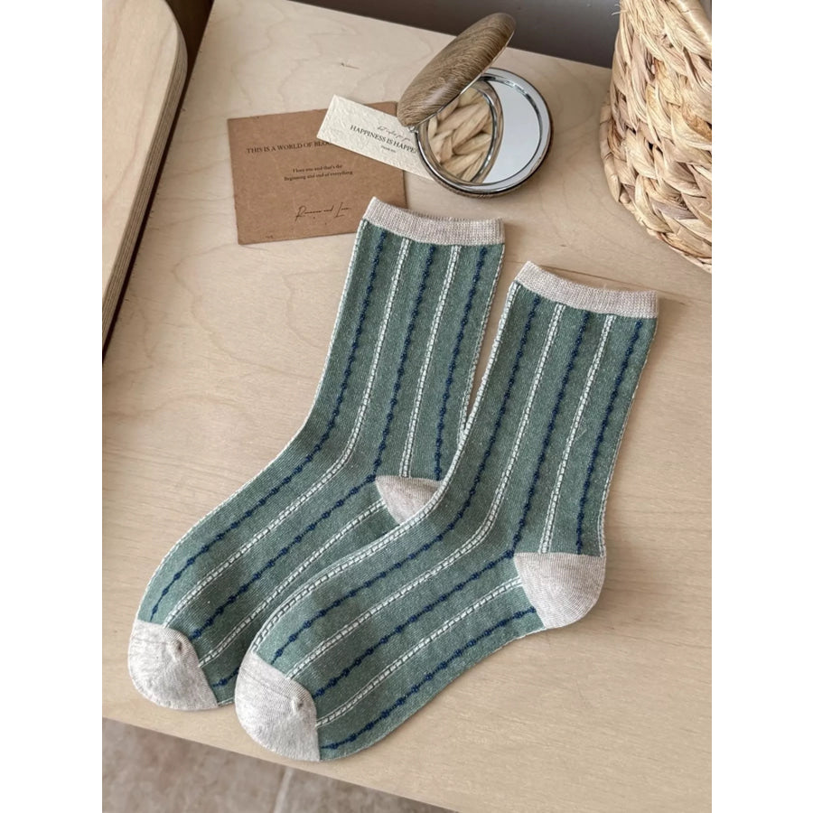 Vintage Striped Mid-Calf Cotton Socks Apparel and Accessories