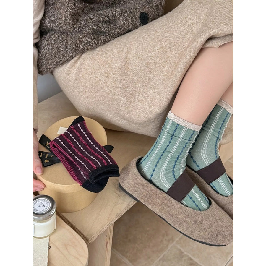 Vintage Striped Mid-Calf Cotton Socks Apparel and Accessories