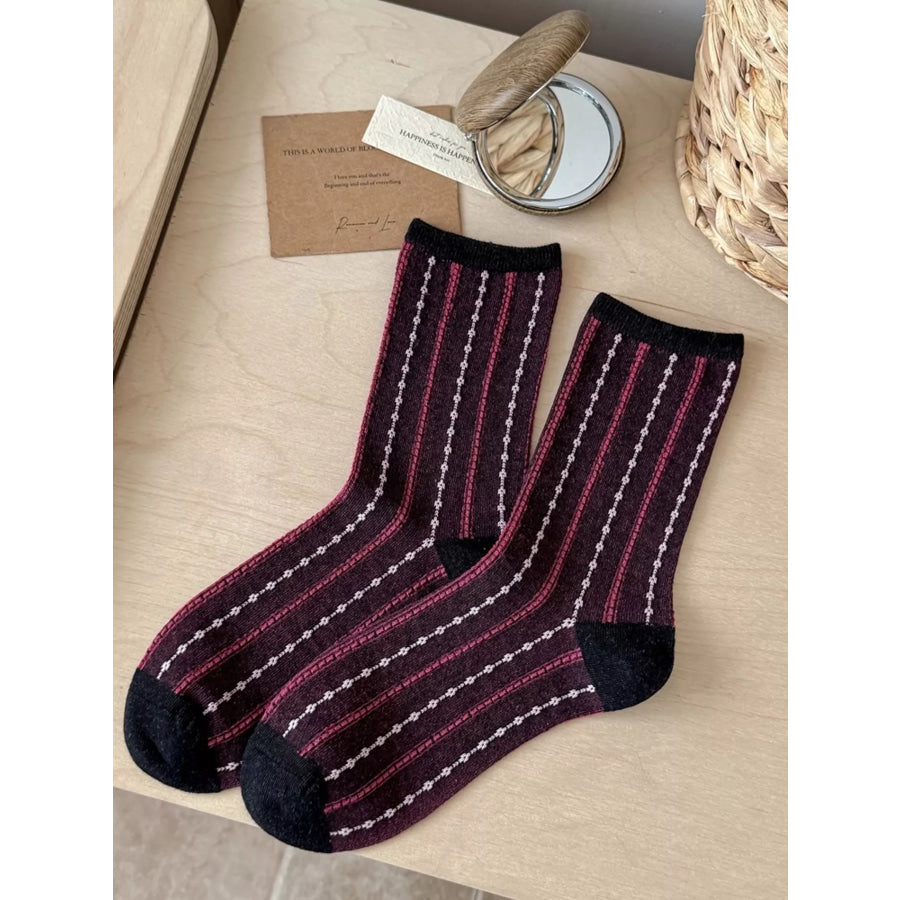 Vintage Striped Mid-Calf Cotton Socks Black / One Size Apparel and Accessories