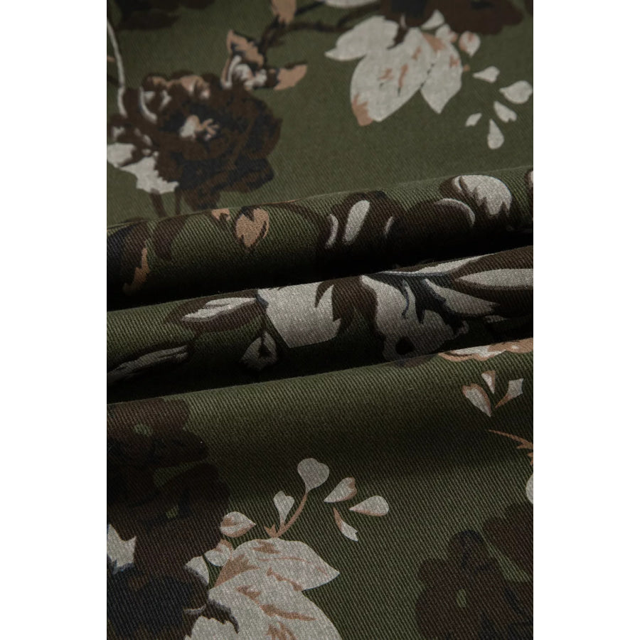Vintage Style Floral Print High Waist Wide Leg Jeans Apparel and Accessories