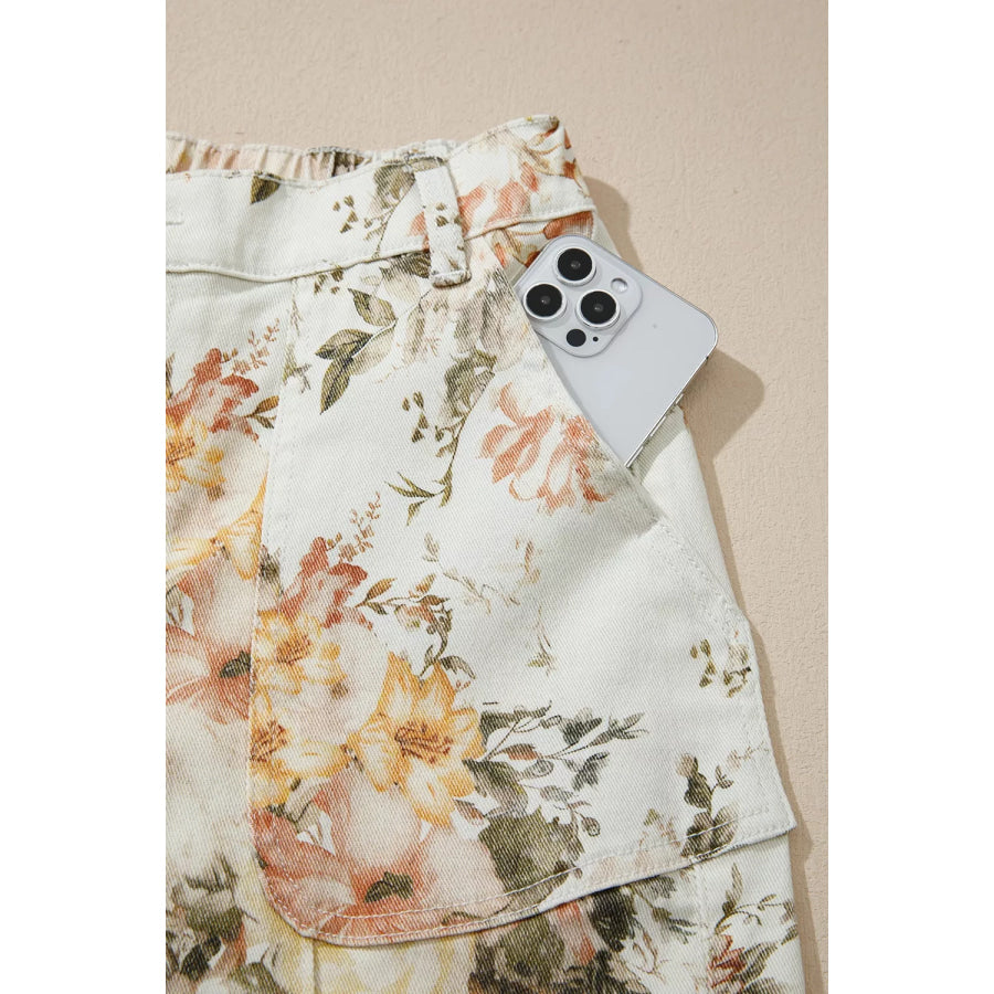 Vintage Style Floral Print High Waist Wide Leg Jeans Apparel and Accessories