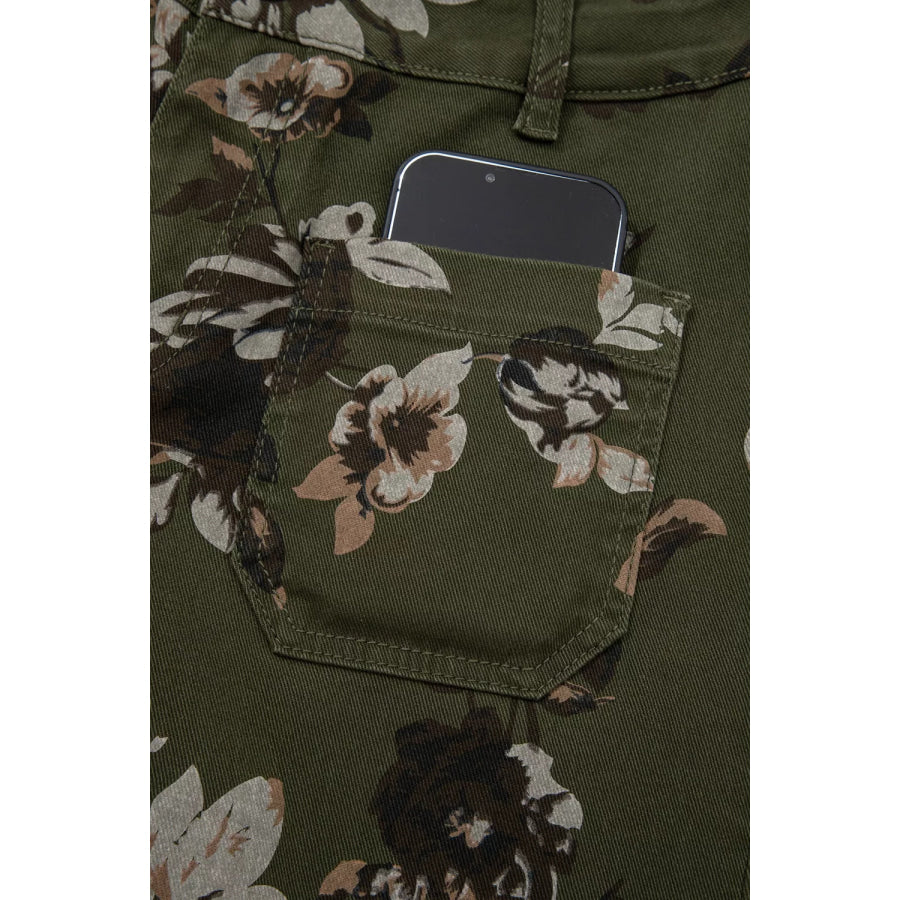 Vintage Style Floral Print High Waist Wide Leg Jeans Apparel and Accessories