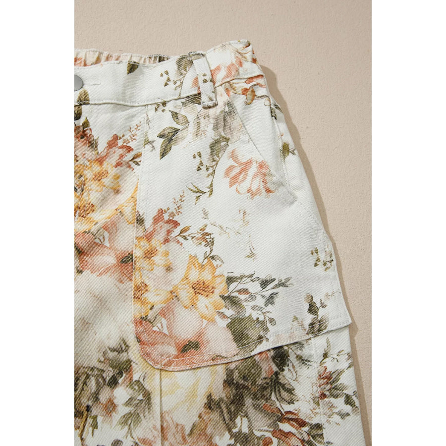 Vintage Style Floral Print High Waist Wide Leg Jeans Apparel and Accessories