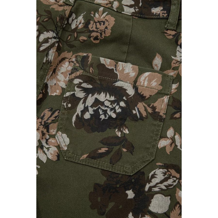 Vintage Style Floral Print High Waist Wide Leg Jeans Apparel and Accessories