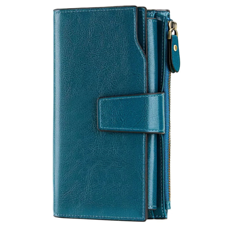 Vintage Style Leather Long Wallet Dark Green / ONESIZE Apparel and Accessories