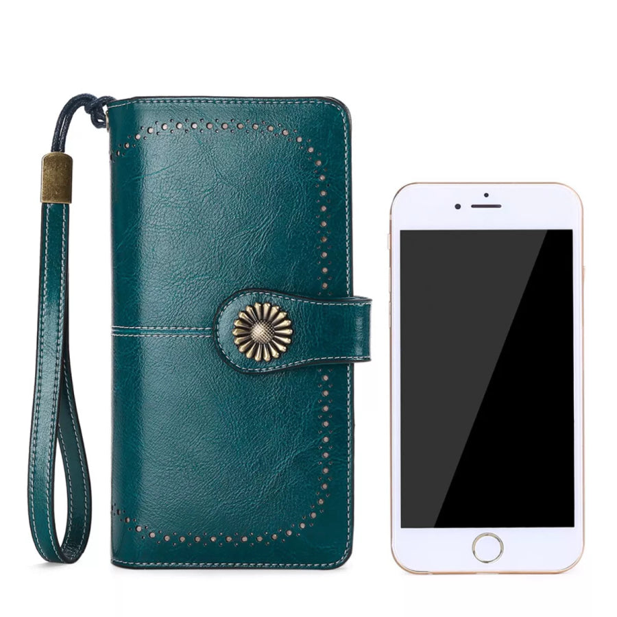 Vintage Style Leather Long Wallet Dark Green / ONESIZE Apparel and Accessories