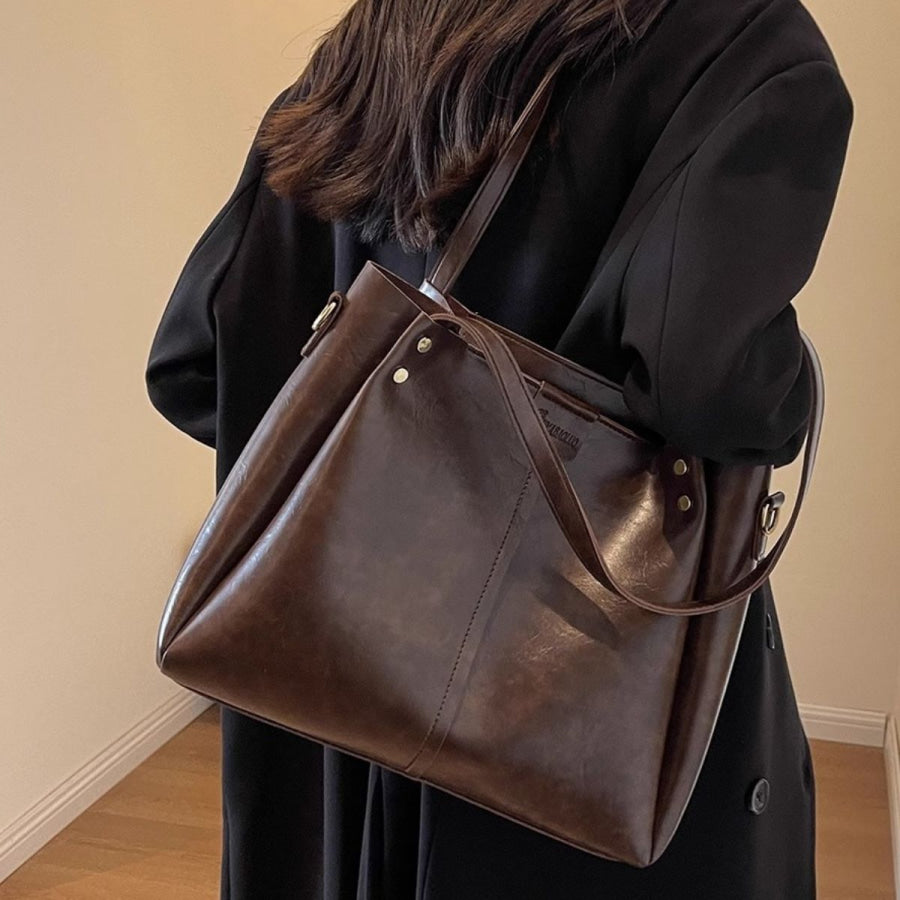 Vintage Style Leather Shoulder Bag Brown / One Size Apparel and Accessories