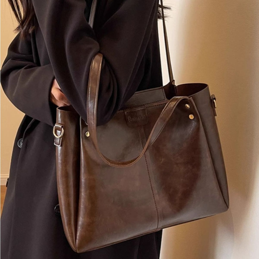 Vintage Style Leather Shoulder Bag Brown / One Size Apparel and Accessories