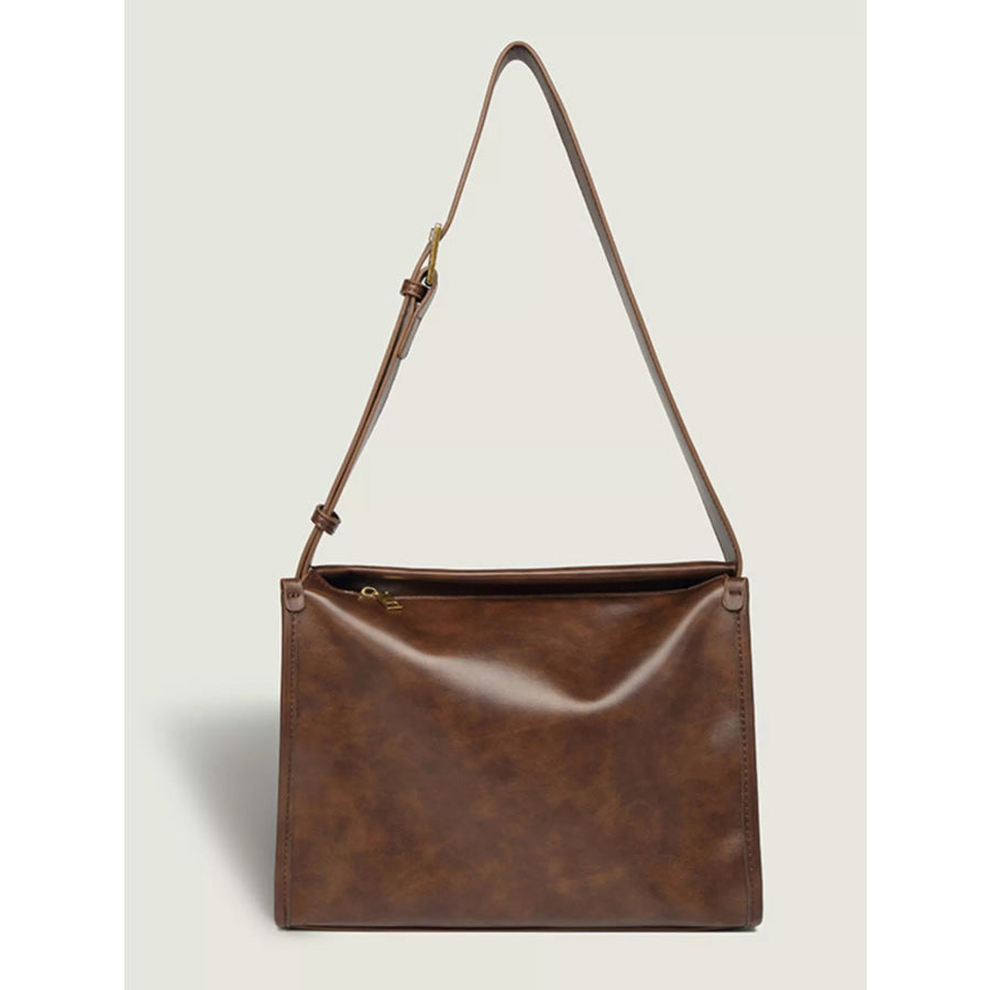 Vintage Style Leather Shoulder Bag Coffee / One Size Apparel and Accessories
