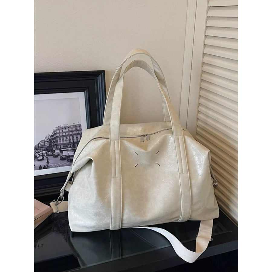 Vintage Style Leather Travel Bag Cream White / One Size Apparel and Accessories