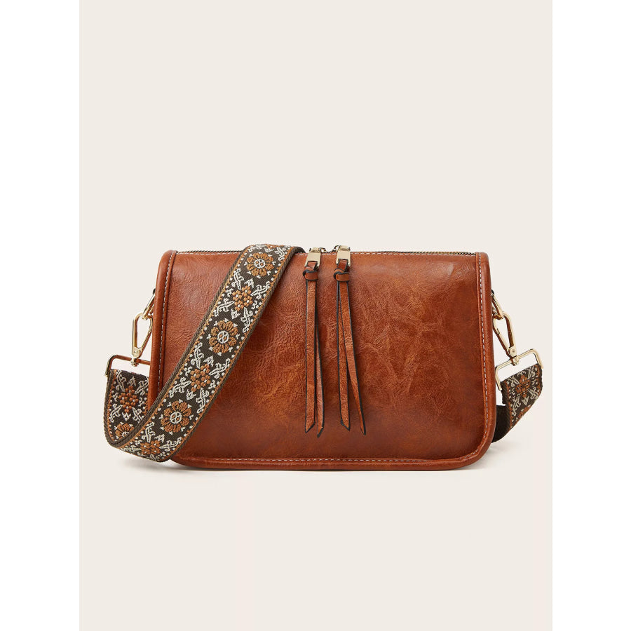 Vintage Style Patterned Strap Crossbody Bag Apparel and Accessories