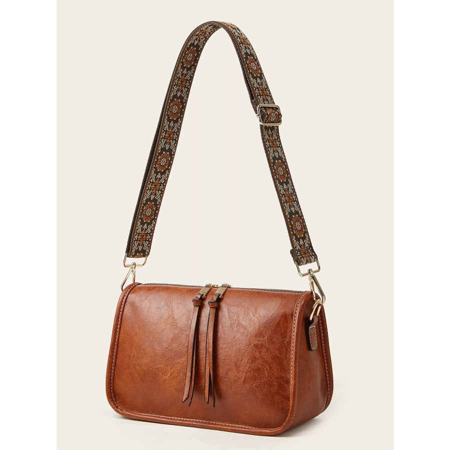 Vintage Style Patterned Strap Crossbody Bag Tan / ONESIZE Apparel and Accessories