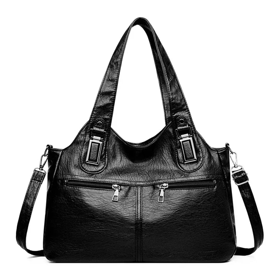 Vintage Style PU Leather Large Handbag Black / ONESIZE Apparel and Accessories
