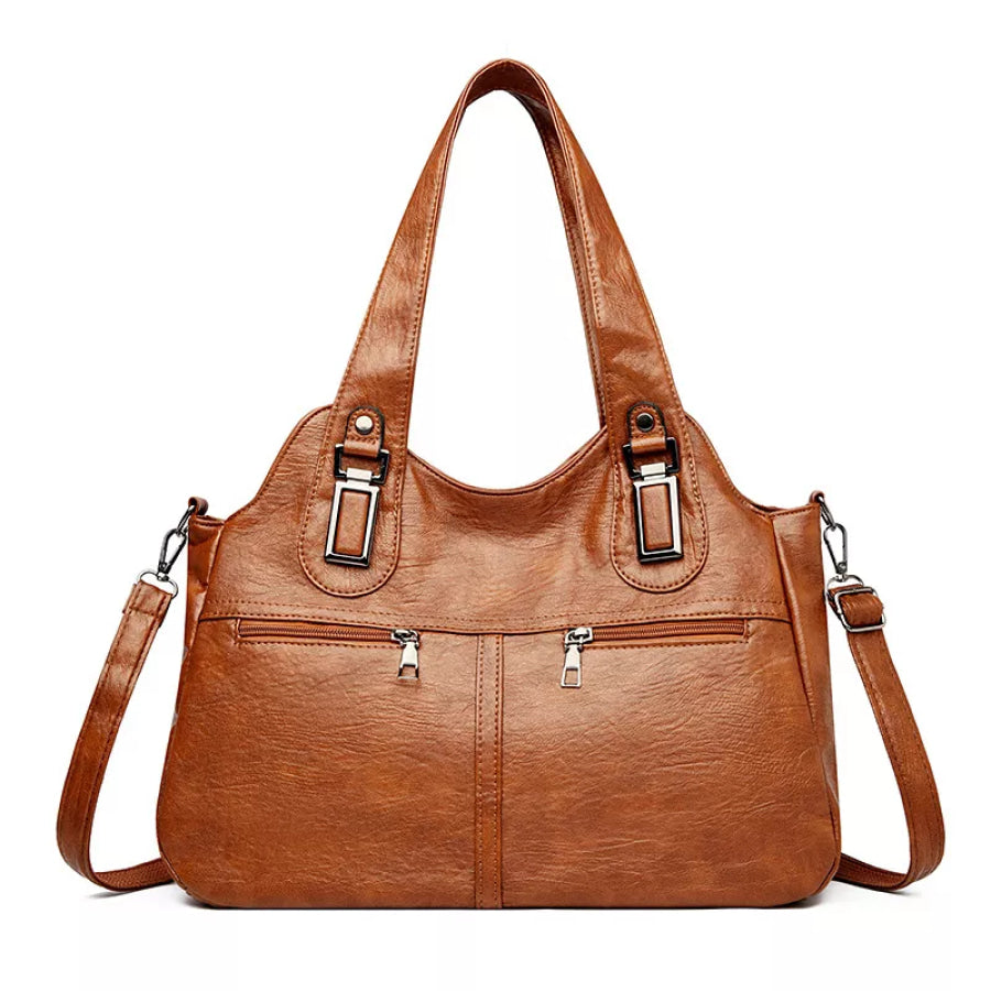 Vintage Style PU Leather Large Handbag Caramel / ONESIZE Apparel and Accessories