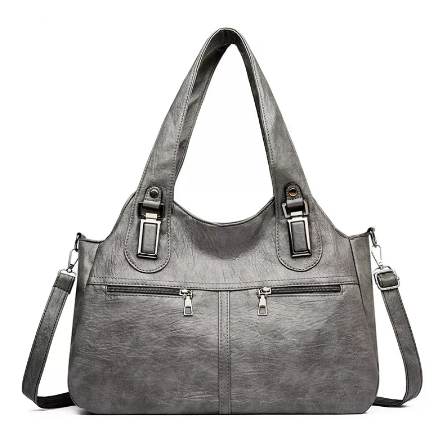 Vintage Style PU Leather Large Handbag Gray / ONESIZE Apparel and Accessories
