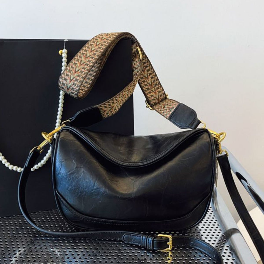 Vintage Style Wide Strap Crossbody Bag Black / ONESIZE Apparel and Accessories