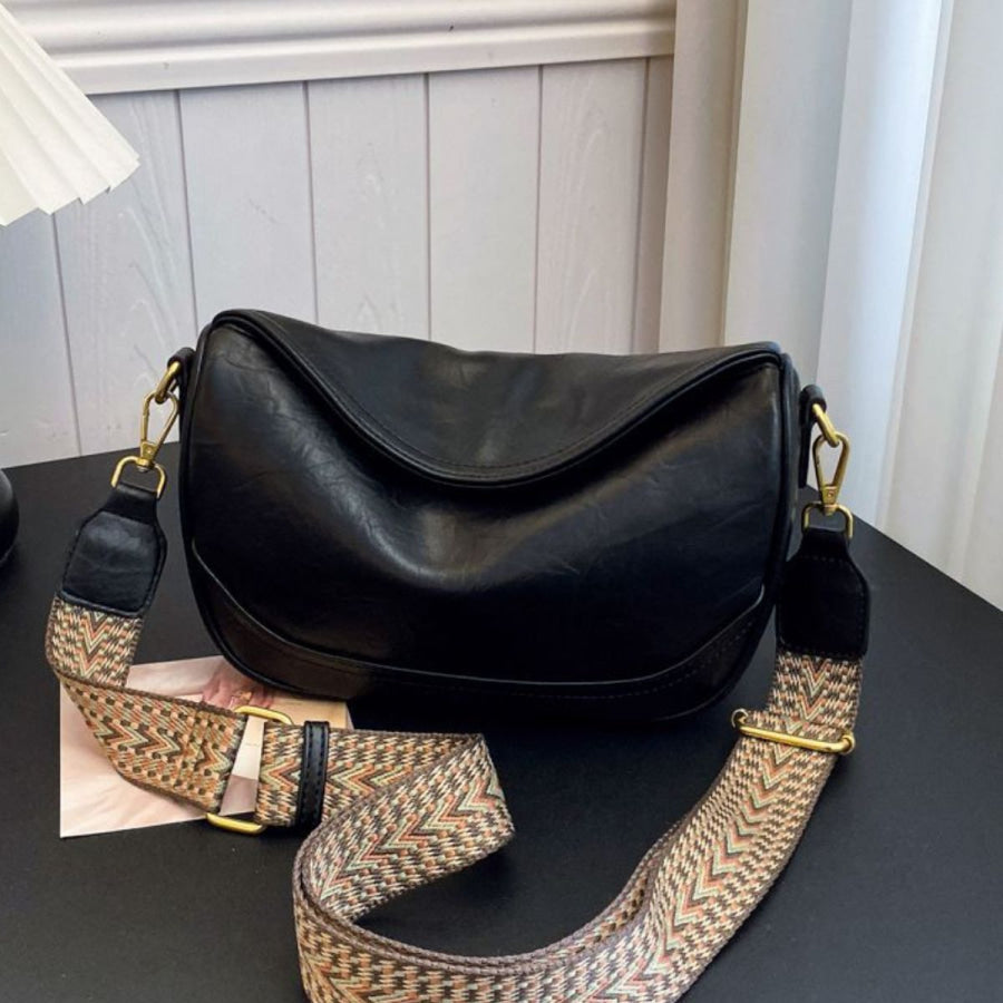 Vintage Style Wide Strap Crossbody Bag Black / ONESIZE Apparel and Accessories