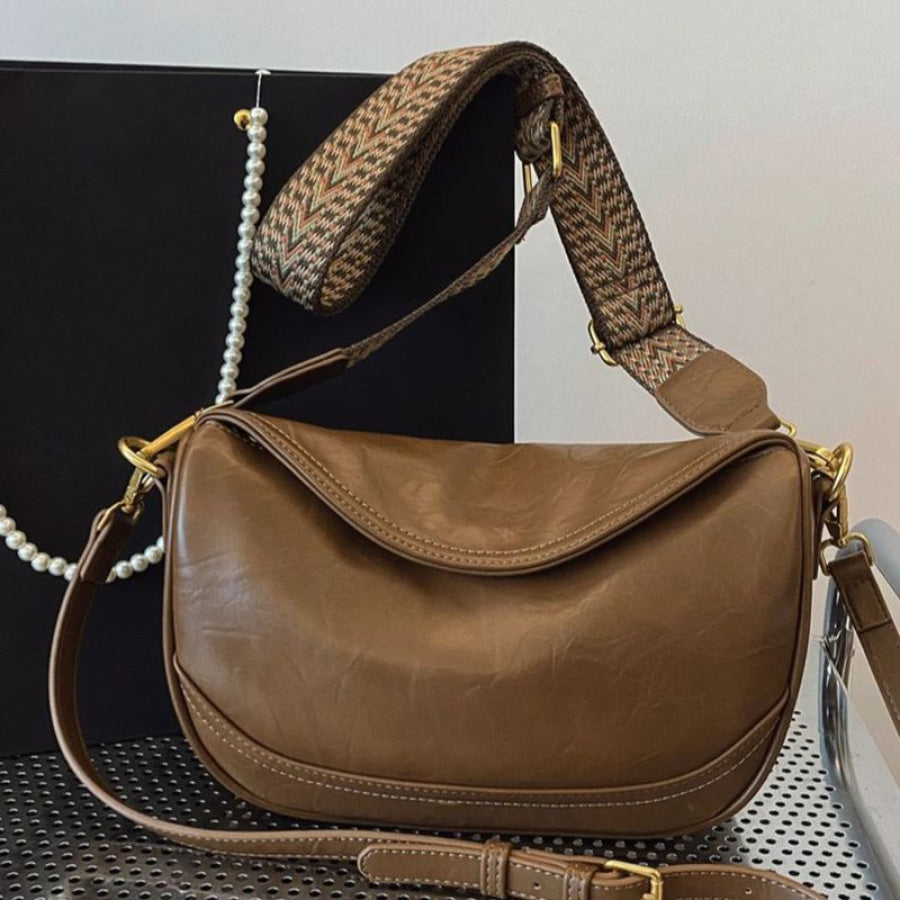 Vintage Style Wide Strap Crossbody Bag Brown / ONESIZE Apparel and Accessories
