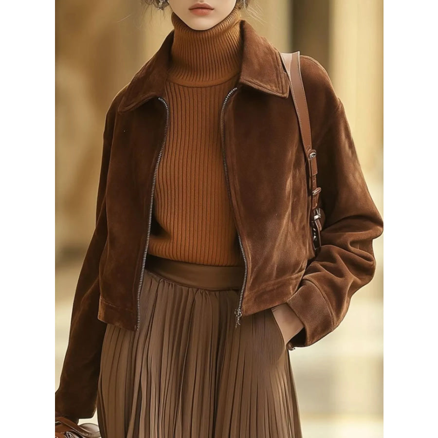 Vintage Suede Zip-Up Cropped Jacket Apparel and Accessories