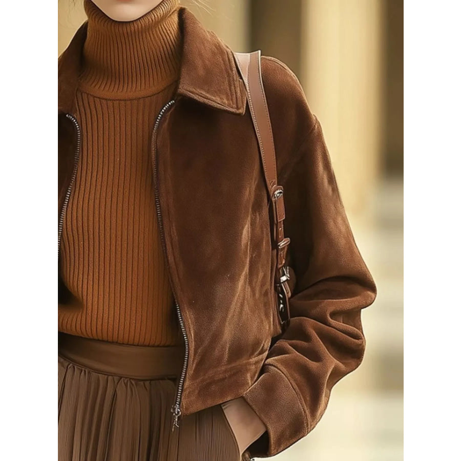 Vintage Suede Zip-Up Cropped Jacket Brown / S Apparel and Accessories