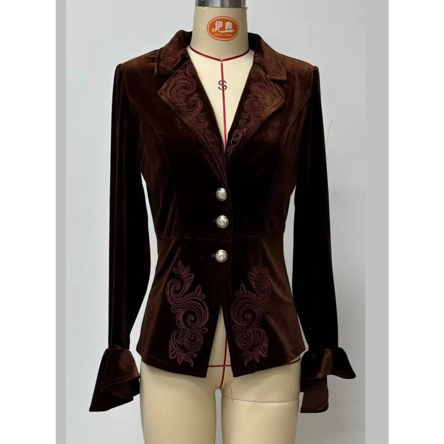 Vintage Victorian Style Embroidered Velvet Jacket with Ruffled Cuffs Apparel and Accessories