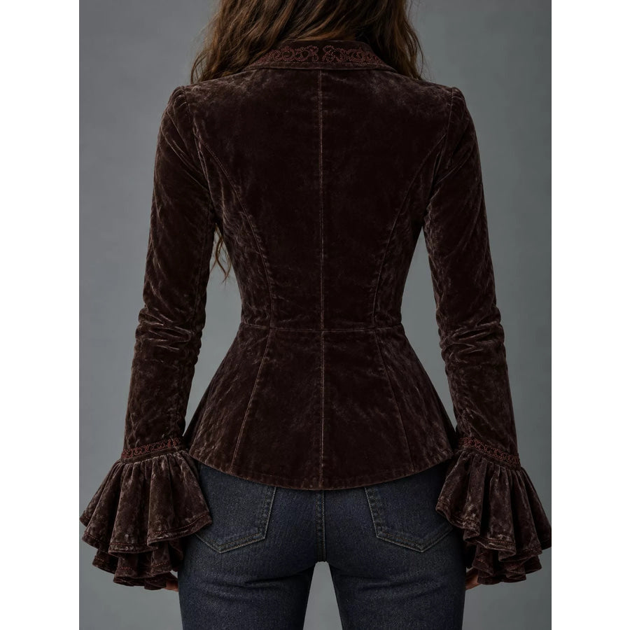 Vintage Victorian Style Embroidered Velvet Jacket with Ruffled Cuffs Apparel and Accessories