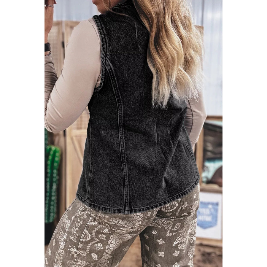 Vintage Wash Button-Down Denim Vest Apparel and Accessories